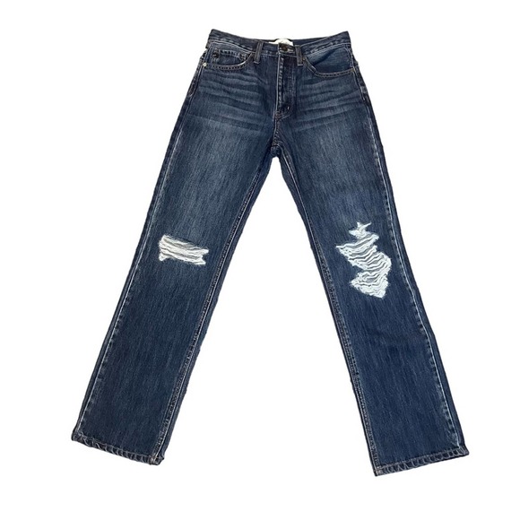 KanCan High Rise Striaght Leg Distressed Knee Jeans 25x31 - Picture 2 of 5